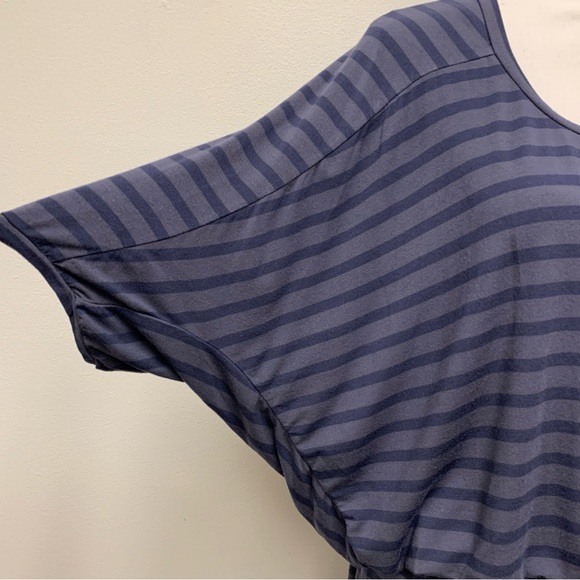 Nau Repose Striped Blouson Dress Size Medium Blue Micromodal Jersey Short Sleeve - Picture 3 of 7